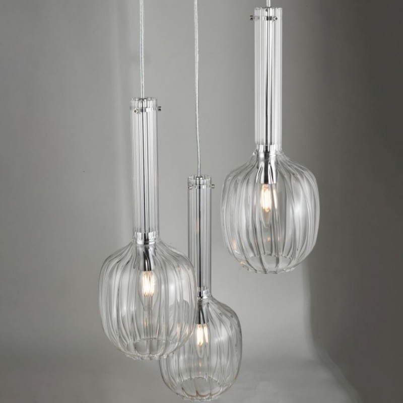 Ceiling Lights - Kasha - Clear Glass & Chrome 3 Light Cluster Pendant Dar-KAS0308 - Kasha - Clear Glass & Chrome 3 Light Cluster Pendant