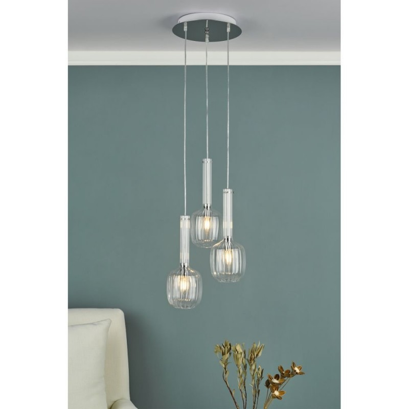 Ceiling Lights - Kasha - Clear Glass & Chrome 3 Light Cluster Pendant Dar-KAS0308 - Kasha - Clear Glass & Chrome 3 Light Cluster Pendant