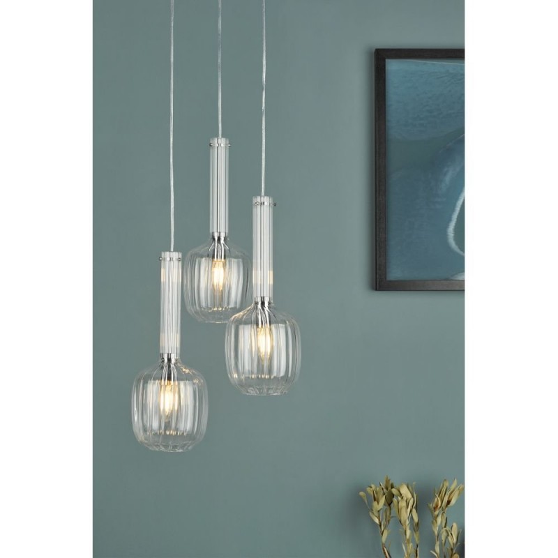 Ceiling Lights - Kasha - Clear Glass & Chrome 3 Light Cluster Pendant Dar-KAS0308 - Kasha - Clear Glass & Chrome 3 Light Cluster Pendant