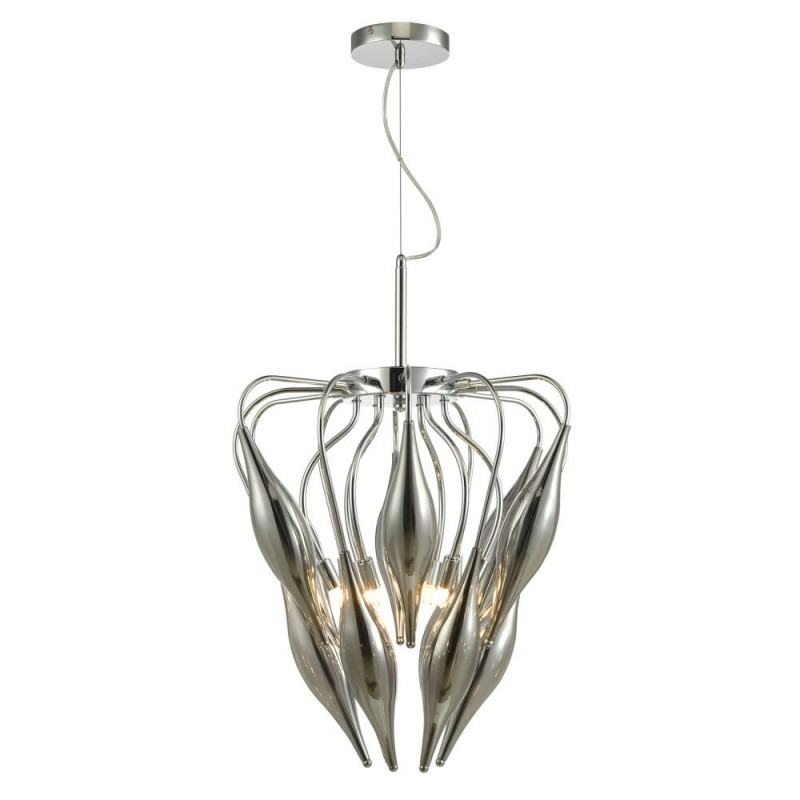 Ceiling Lights - Tsuki - Smoky Glass & Polished Chrome 6 Light Pendant Dar-50028 - Tsuki - Smoky Glass & Polished Chrome 6 Light Pendant