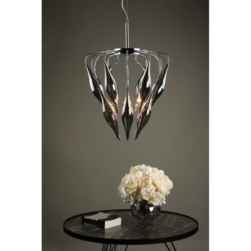 Ceiling Lights - Tsuki - Smoky Glass & Polished Chrome 6 Light Pendant Dar-50028 - Tsuki - Smoky Glass & Polished Chrome 6 Light Pendant