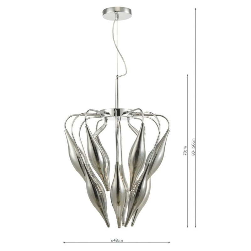 Ceiling Lights - Tsuki - Smoky Glass & Polished Chrome 6 Light Pendant Dar-50028 - Tsuki - Smoky Glass & Polished Chrome 6 Light Pendant