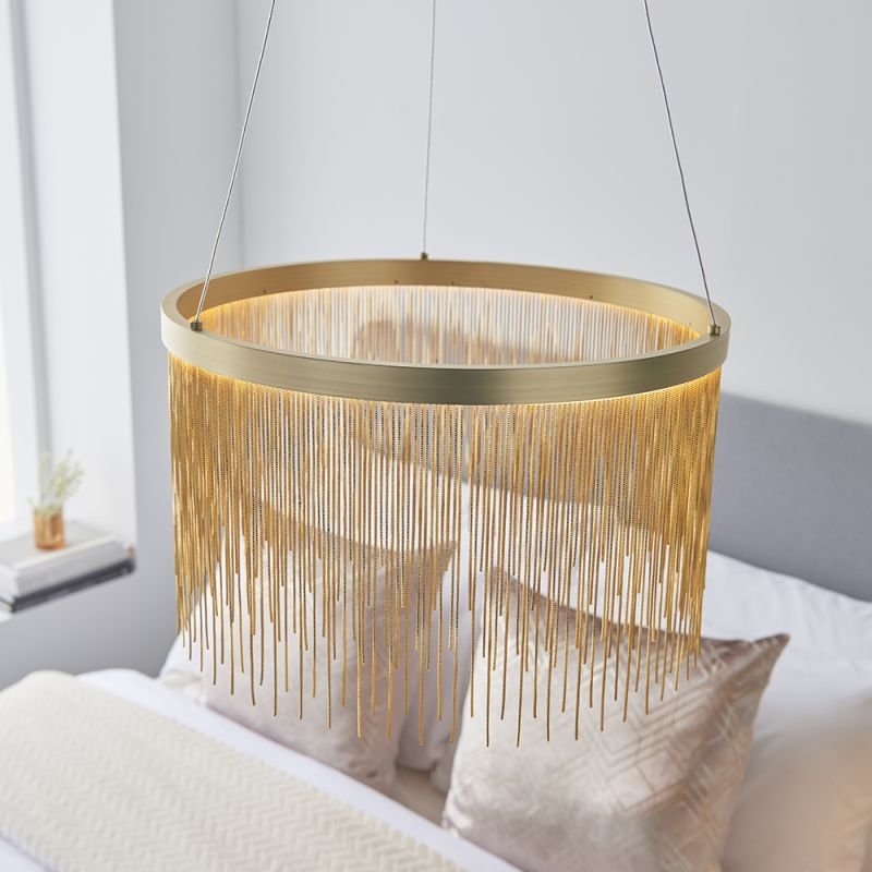 Endon-92176 - Zelma - Satin Brass LED Pendant with Delicate Chains
