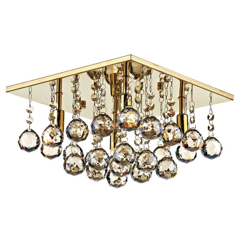 Crystal & Acrylic - Abacus - Square Gold With Amber Droppers 4 Light Flush Dar-ABA5240 - Abacus - Square Gold With Amber Droppers 4 Light Flush