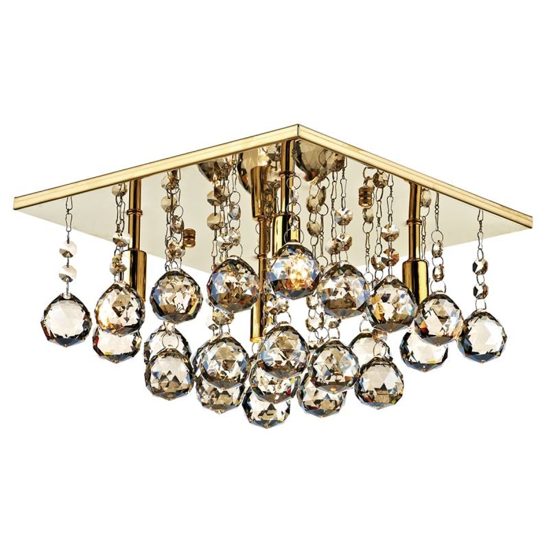 Crystal & Acrylic - Abacus - Square Gold With Amber Droppers 4 Light Flush Dar-ABA5240 - Abacus - Square Gold With Amber Droppers 4 Light Flush