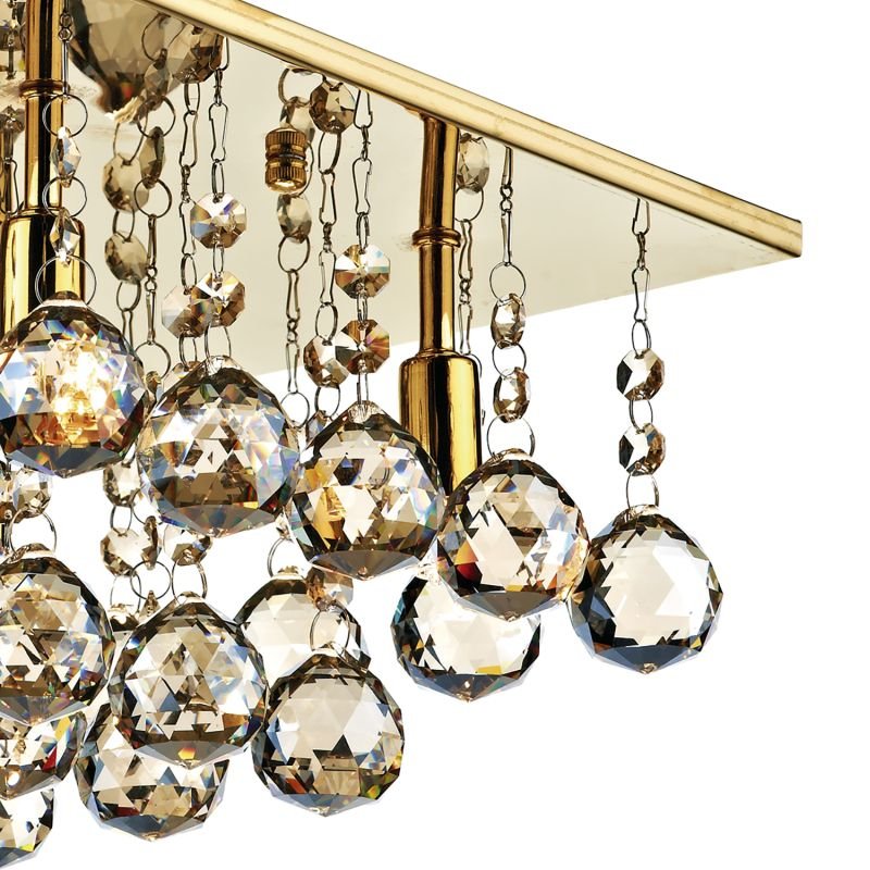 Crystal & Acrylic - Abacus - Square Gold With Amber Droppers 4 Light Flush Dar-ABA5240 - Abacus - Square Gold With Amber Droppers 4 Light Flush