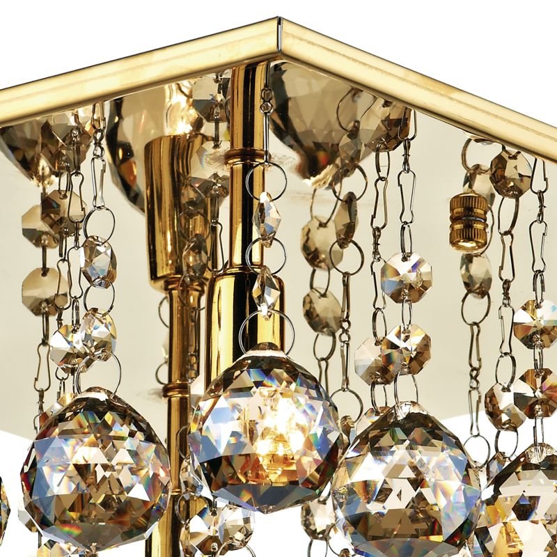 Crystal & Acrylic - Abacus - Square Gold With Amber Droppers 4 Light Flush Dar-ABA5240 - Abacus - Square Gold With Amber Droppers 4 Light Flush