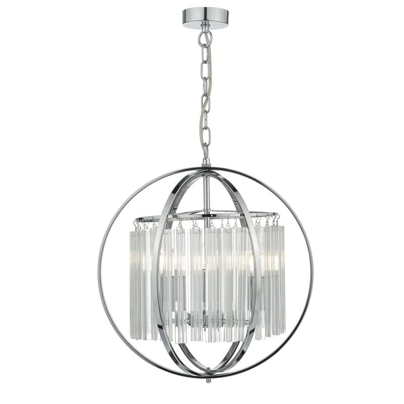 Ceiling Lights - Abdul - Chrome Ball with Glass Rods 3 Light Hanging Pendant Dar-ABD0350 - Abdul - Chrome Ball with Glass Rods 3 Light Hanging Pendant