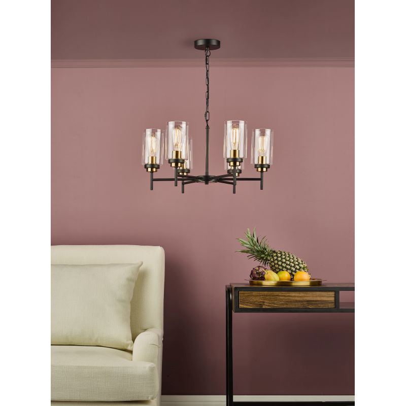 Dar-ABE0654 - Abel - Clear Glass & Black with Antique Brass 6 Light Centre Fitting