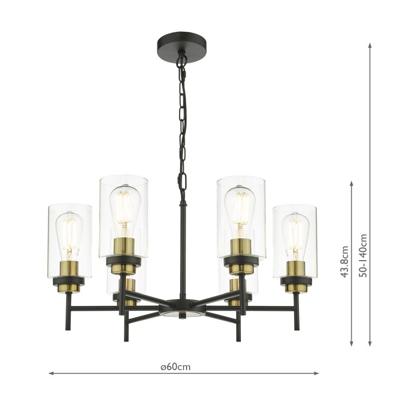 Dar-ABE0654 - Abel - Clear Glass & Black with Antique Brass 6 Light Centre Fitting