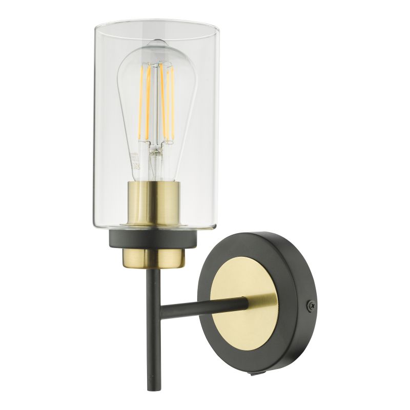 Dar-ABE0754 - Abel - Clear Glass & Black with Antique Brass Wall Lamp