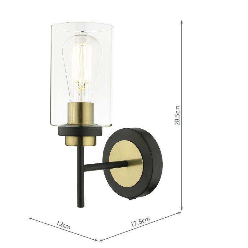 Dar-ABE0754 - Abel - Clear Glass & Black with Antique Brass Wall Lamp