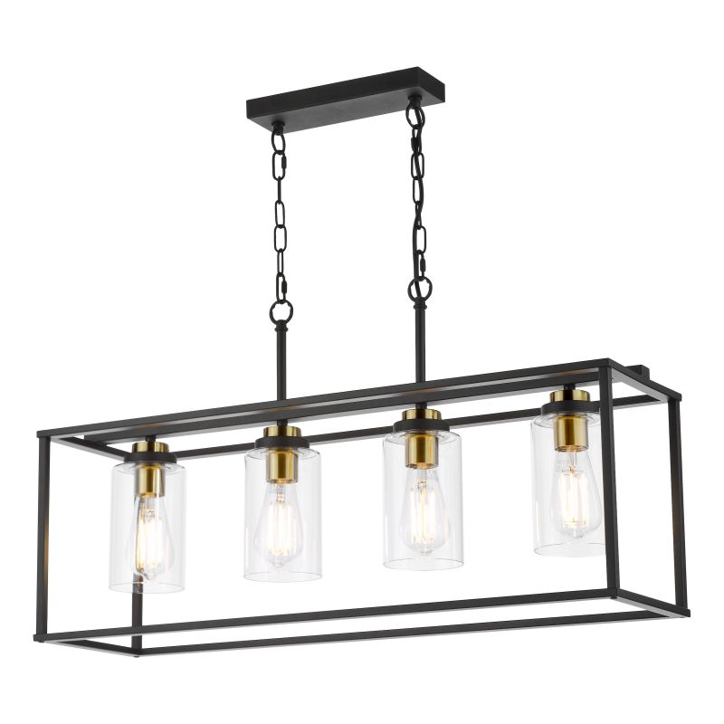 Dar-ABE8454 - Abel - Black & Antique Brass 4 Light over Island Fitting with Clear Glass