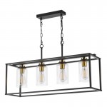 Abel - Black & Antique Brass 4 Light over Island Fitting with Clear Glass Abel - Black & Antique Brass 4 Light over Island Fitting with Clear Glass