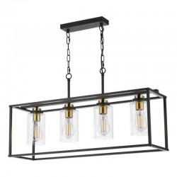 Abel - Black & Antique Brass 4 Light over Island Fitting with Clear Glass Abel - Black & Antique Brass 4 Light over Island Fitting with Clear Glass