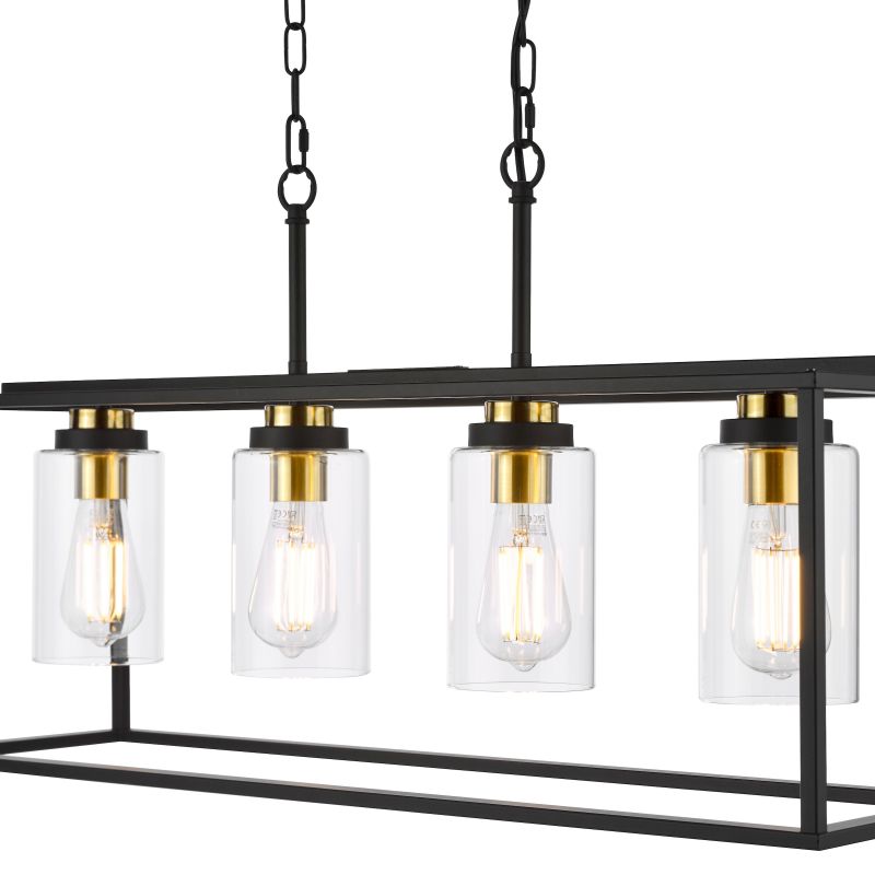 Dar-ABE8454 - Abel - Black & Antique Brass 4 Light over Island Fitting with Clear Glass