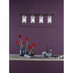 Abel - Black & Antique Brass 4 Light over Island Fitting with Clear Glass Abel - Black & Antique Brass 4 Light over Island Fitting with Clear Glass