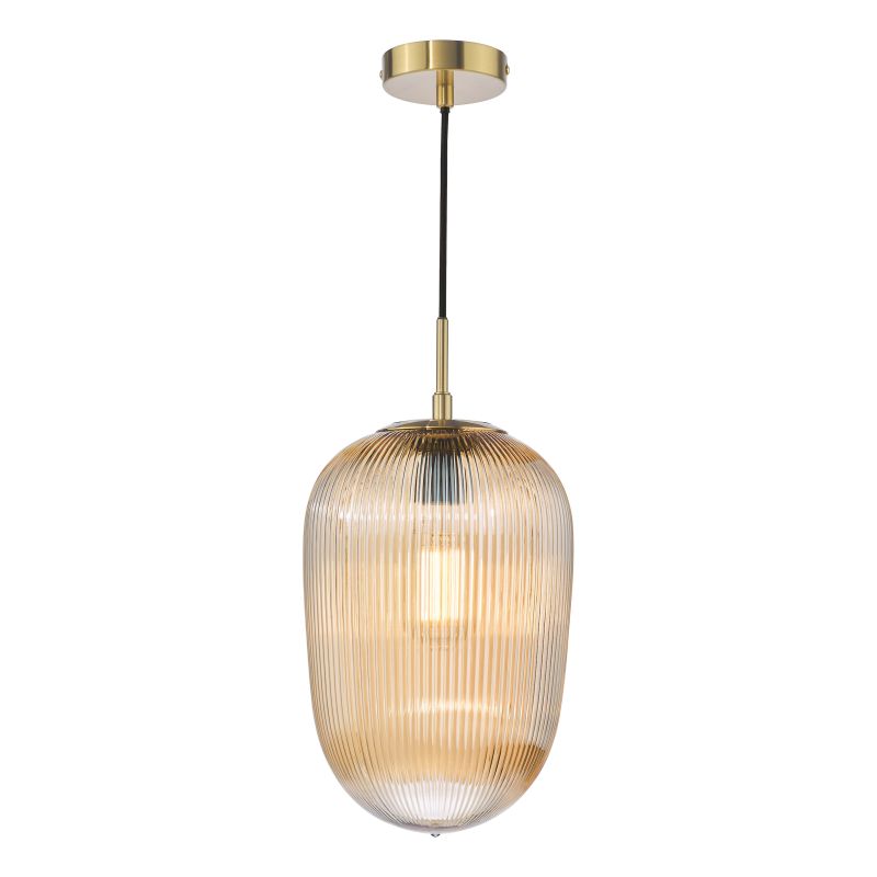 Dar-ABR0106 - Abrielle - Brushed Bronze Pendant with Amber Ribbed Glass