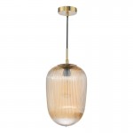 Abrielle - Brushed Bronze Pendant with Amber Ribbed Glass Abrielle - Brushed Bronze Pendant with Amber Ribbed Glass