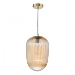 Abrielle - Brushed Bronze Pendant with Amber Ribbed Glass Abrielle - Brushed Bronze Pendant with Amber Ribbed Glass