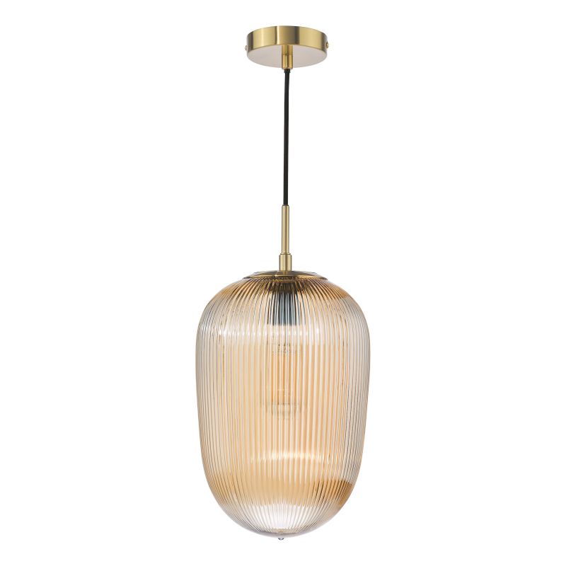 Dar-ABR0106 - Abrielle - Brushed Bronze Pendant with Amber Ribbed Glass