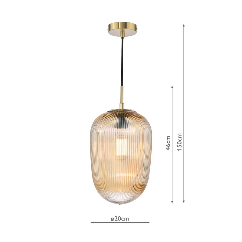 Dar-ABR0106 - Abrielle - Brushed Bronze Pendant with Amber Ribbed Glass