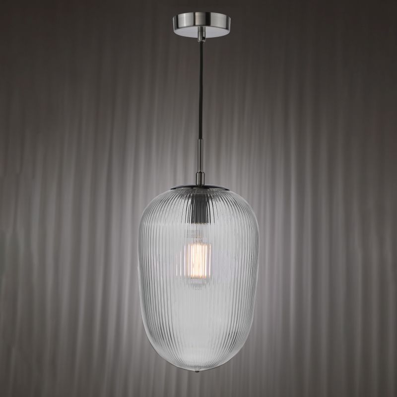 Dar-ABR0108 - Abrielle - Polished Nickel Pendant with Ribbed Glass