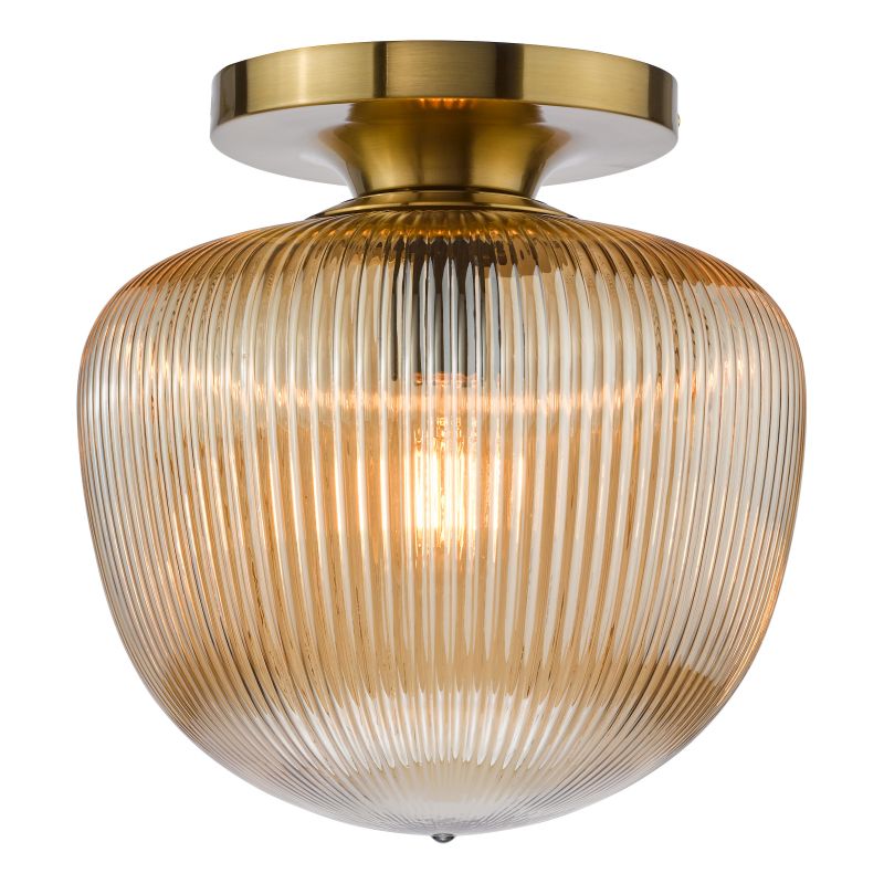 Dar-ABR5206 - Abrielle - Brushed Bronze Semi Flush with Amber Ribbed Glass