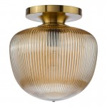 Abrielle - Brushed Bronze Semi Flush with Amber Ribbed Glass Abrielle - Brushed Bronze Semi Flush with Amber Ribbed Glass