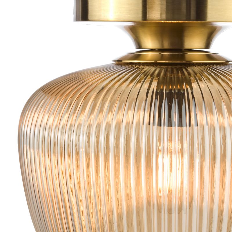 Dar-ABR5206 - Abrielle - Brushed Bronze Semi Flush with Amber Ribbed Glass