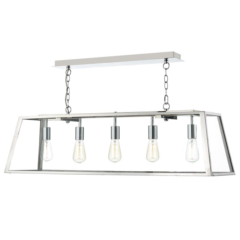 Dar-ACA0544 - Academy - Stainless Steel with Clear Glass 5 Light over Island Fitting