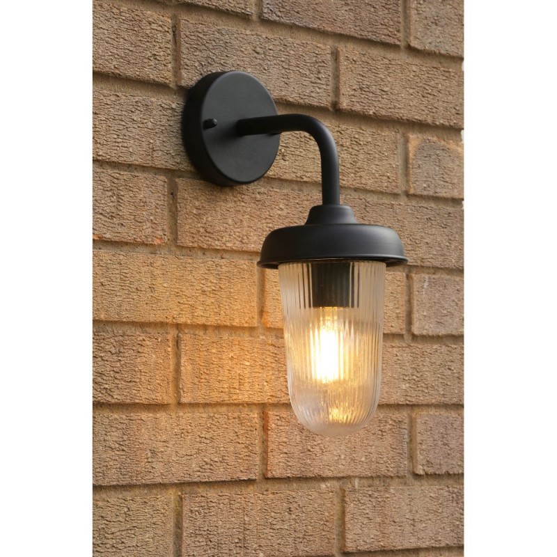 Dar_Vol3-ACO1522 - Acotas - Matt Black Wall Lamp with Ribbed Glass IP44