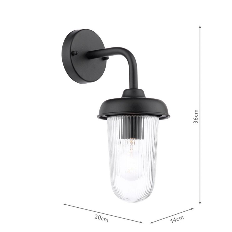 Dar_Vol3-ACO1522 - Acotas - Matt Black Wall Lamp with Ribbed Glass IP44