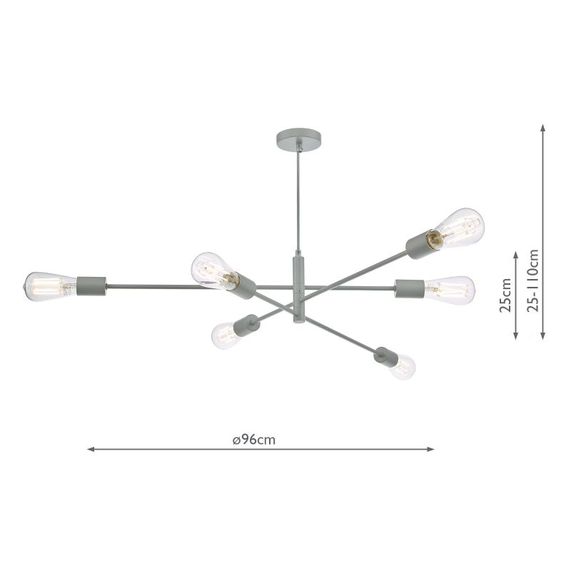 Dar-ALA0639 - Alana - Adjustable Matt Grey Metal 6 Light Centre Fitting