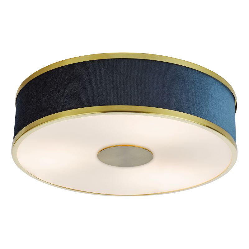 Dar-ALV5223 - Alvaro - Brushed Brass 3 Light Flush with Navy Shade & Diffuser