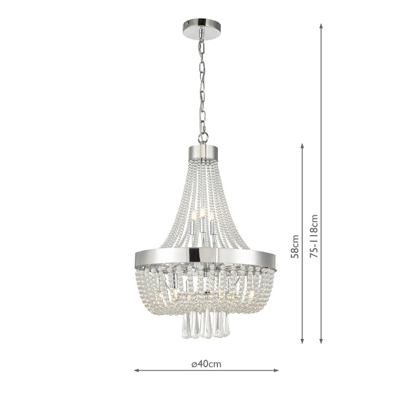 Dar-ALY1350 - Alyssa - Polished Chrome 9 Light Chandelier with Crystal