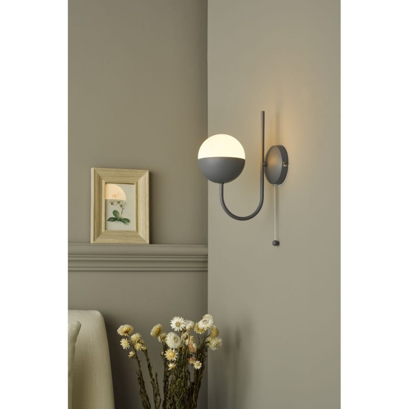 Dar-AND0739 - Andre - Opal Glass & Mat Grey Wall Lamp