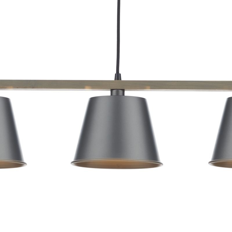 Kitchen Lights - Arken - Grey Metal with Wood 3 Light over Island Fitting Dar-ARK0348 - Arken - Grey Metal with Wood 3 Light over Island Fitting