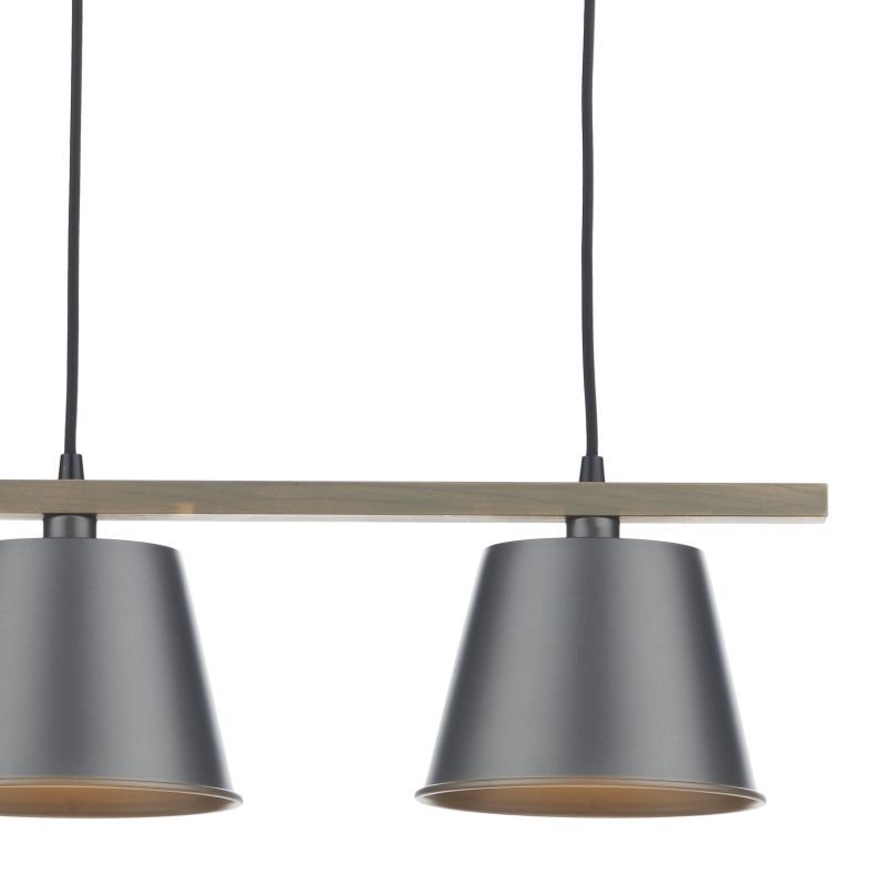 Kitchen Lights - Arken - Grey Metal with Wood 3 Light over Island Fitting Dar-ARK0348 - Arken - Grey Metal with Wood 3 Light over Island Fitting
