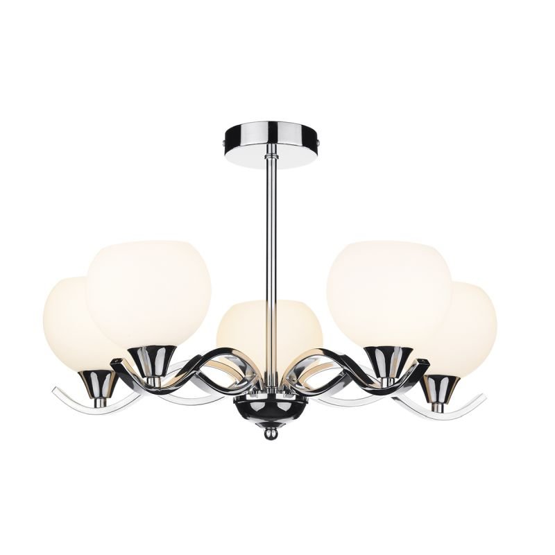 Ceiling Lights - Aruba - Opal Glass with Polished Chrome 5 Light Centre Fitting Dar-ARU0550 - Aruba - Opal Glass with Polished Chrome 5 Light Centre Fitting