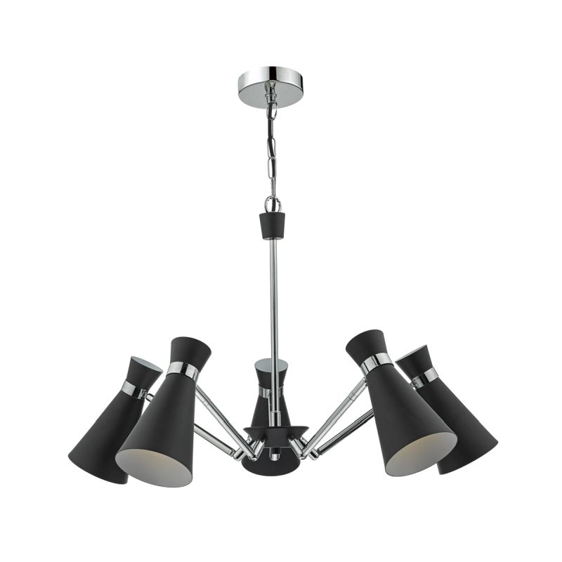 Ceiling Lights - Ash - Black Metal with Chrome 5 Light Centre Fitting Dar-ASH0522 - Ash - Black Metal with Chrome 5 Light Centre Fitting