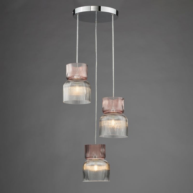 Dar_Vol3-AUB0303 - Auberta - Polished Chrome 3 Light Cluster Pendant with Ribbed Glass