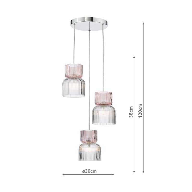 Dar_Vol3-AUB0303 - Auberta - Polished Chrome 3 Light Cluster Pendant with Ribbed Glass