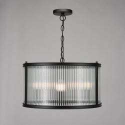 Bianka - Matt Black 3 Light Pendant with Ribbed Glass Bianka - Matt Black 3 Light Pendant with Ribbed Glass