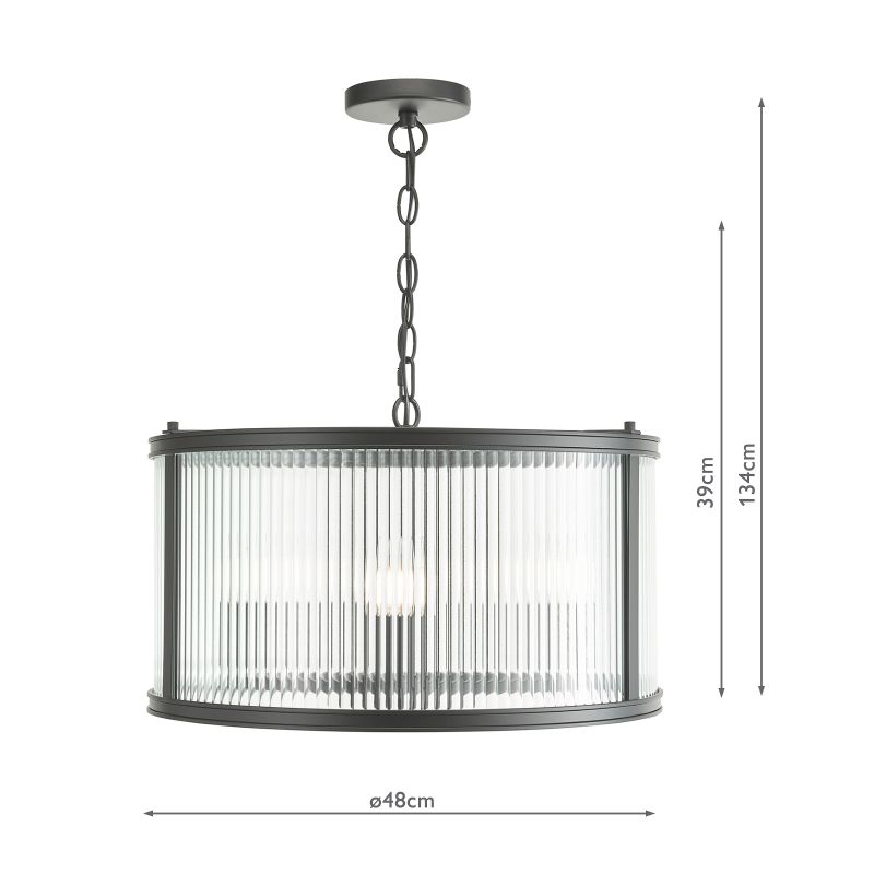 Dar-BIA0322 - Bianka - Matt Black 3 Light Pendant with Ribbed Glass