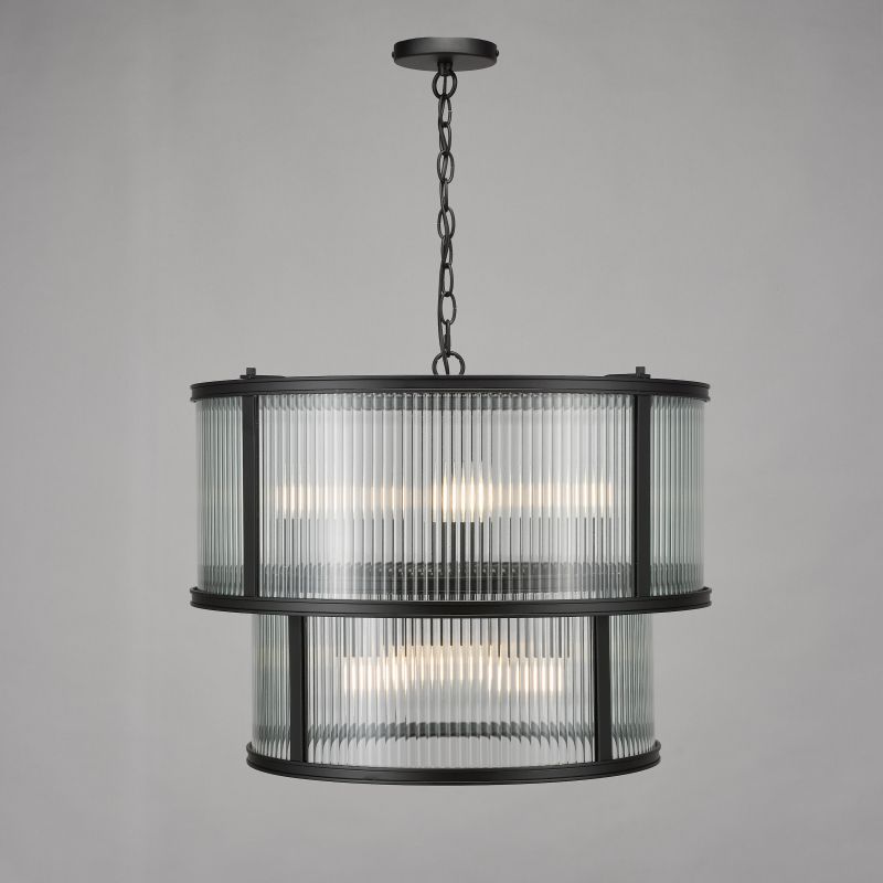 Dar-BIA0622 - Bianka - Matt Black 6 Light Pendant with Ribbed Glass