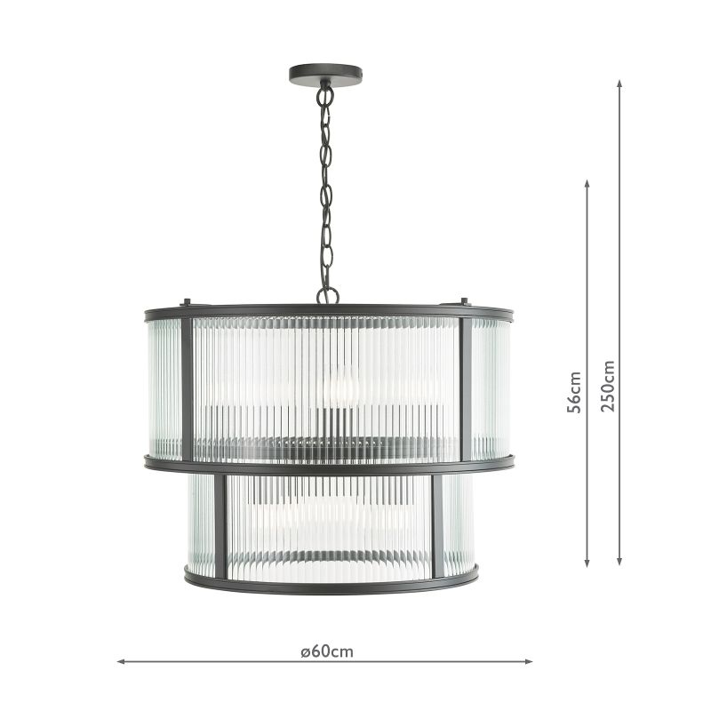 Dar-BIA0622 - Bianka - Matt Black 6 Light Pendant with Ribbed Glass