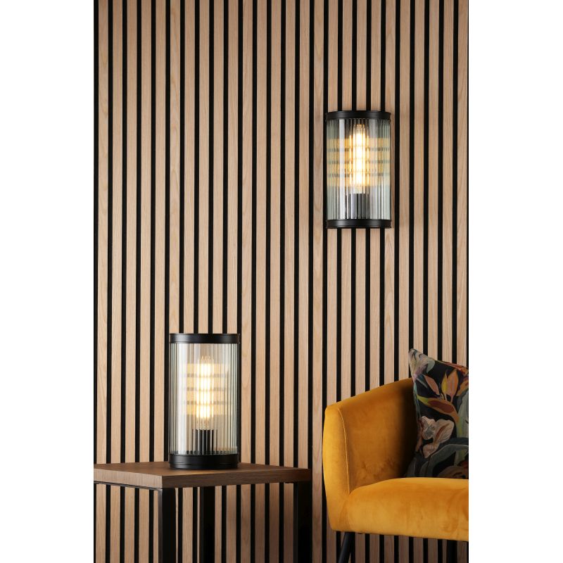 Dar-BIA0722 - Bianka - Matt Black Wall Lamp with Ribbed Glass