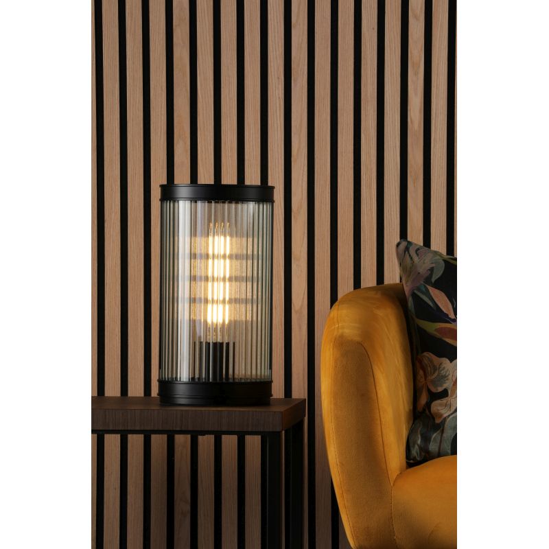 Dar-BIA4222 - Bianka - Matt Black Table Lamp with Ribbed Glass