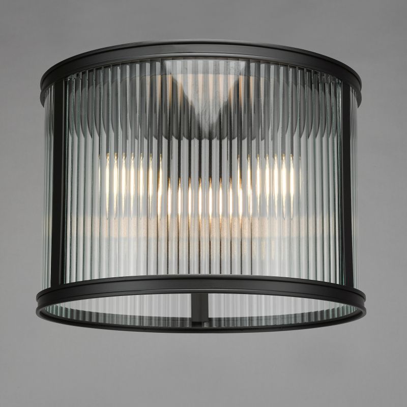 Dar-BIA5322 - Bianka - Matt Black 3 Light Flush with Ribbed Glass